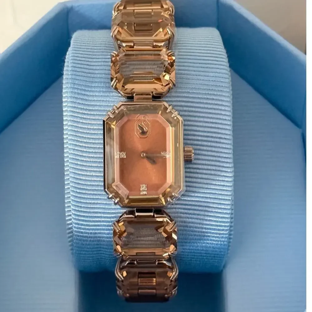 Swarovski Millenia Bracelet Watch Champagne Gold Octagon Crystals Swiss Quartz